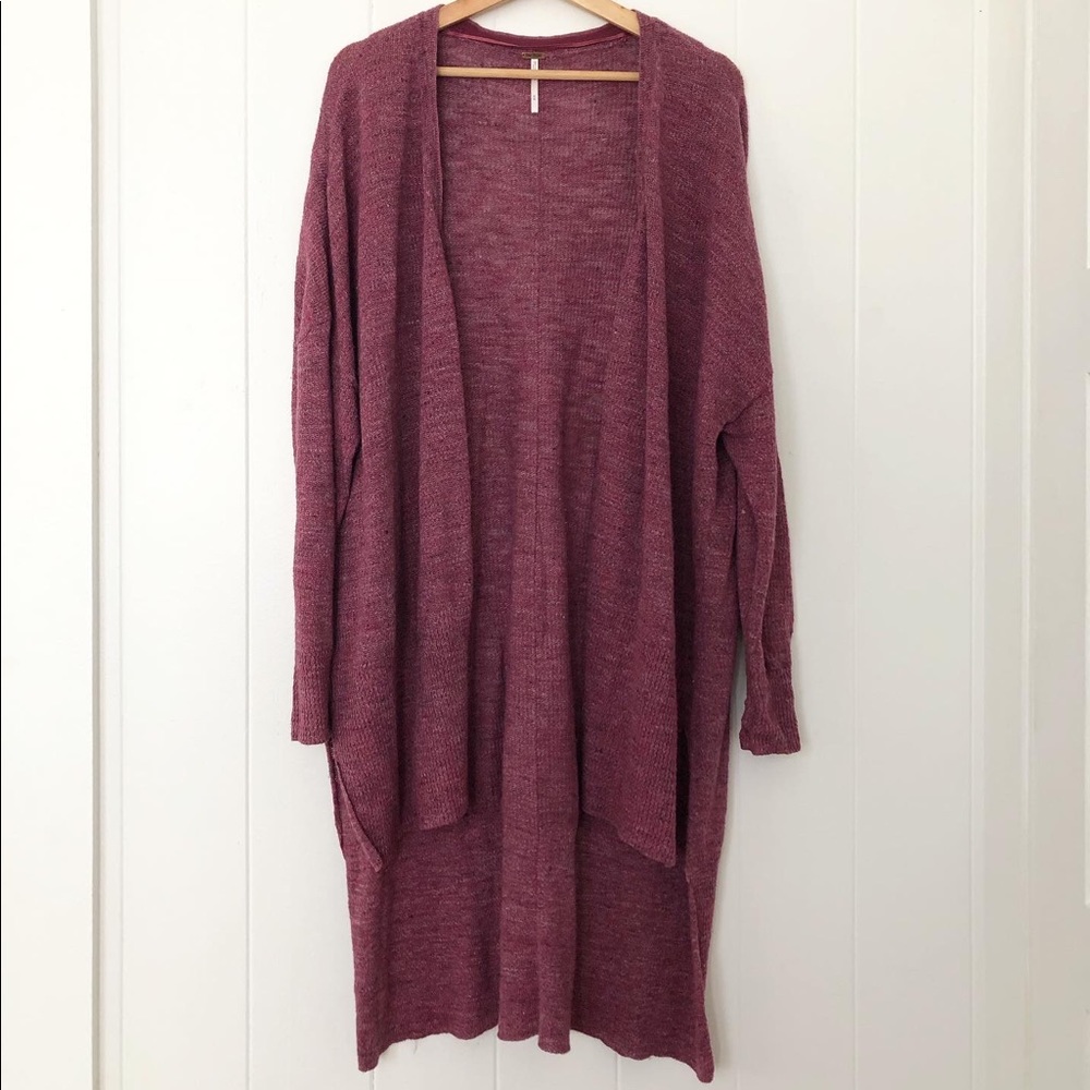free people duster sweater in berry/maroon